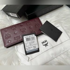 Mcm Calfskin Signature Monogram Klara Two Fold Wallet Rustic Brown